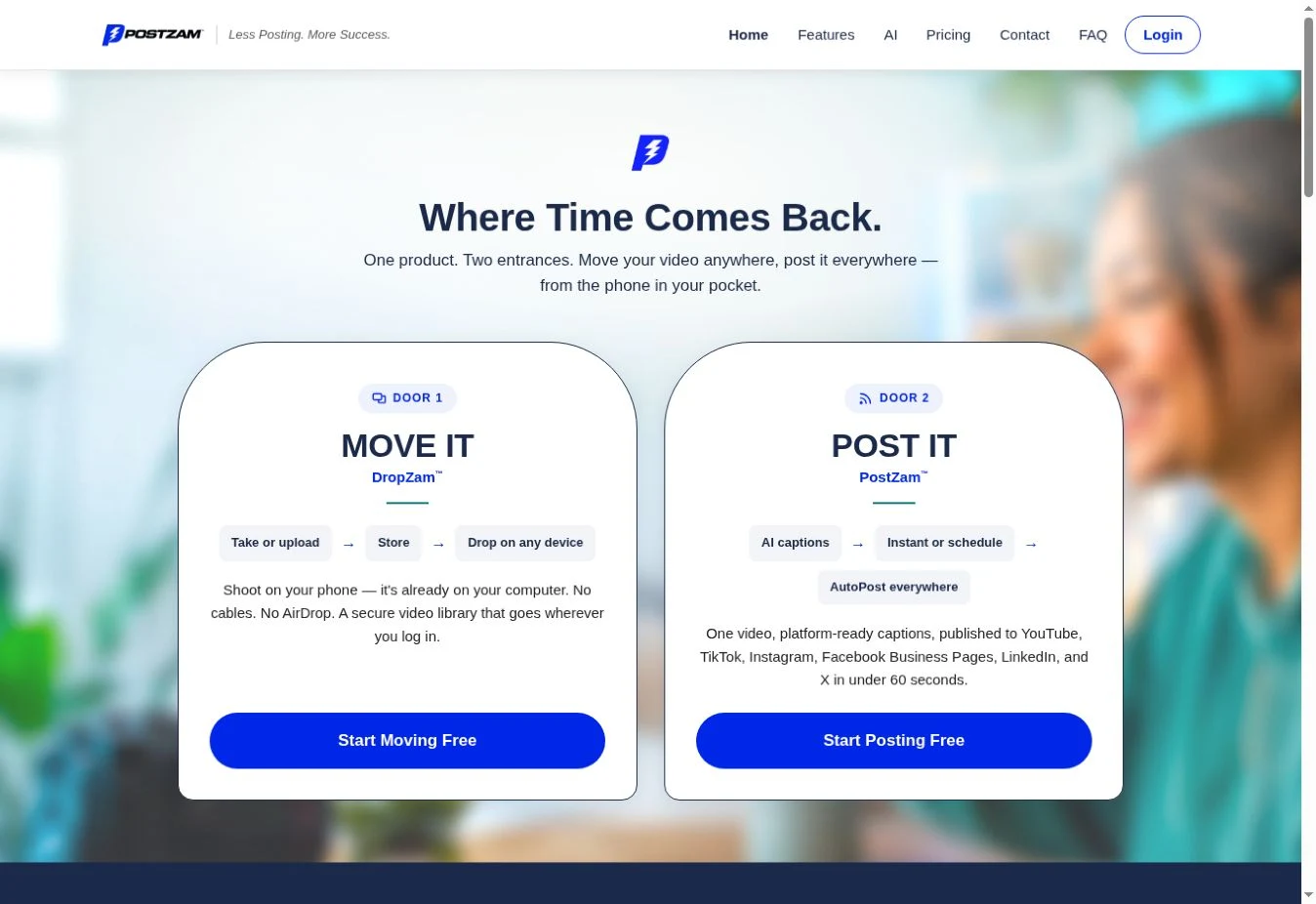 Postzam public landing page showing its business tools